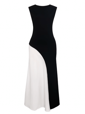 Vestido Longo Sem Mangas com Design Bicolor Diagonal Elegante - Alane