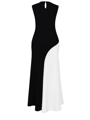 Vestido Longo Sem Mangas com Design Bicolor Diagonal Elegante - Alane